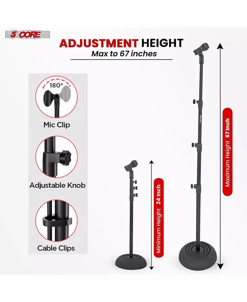 5 Core 5Core Mic Stand Pair Floor Adjustable Universal Heavy Duty Microphone Stands Round Base Soporte De micrA fono - MS RBP 3T 2PCS 6