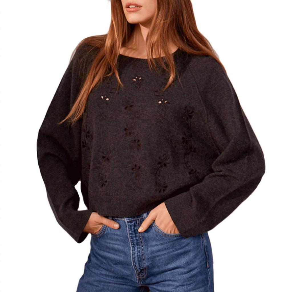 Charli Miriam Embroidered Wool Sweater In Dark Grey Melange