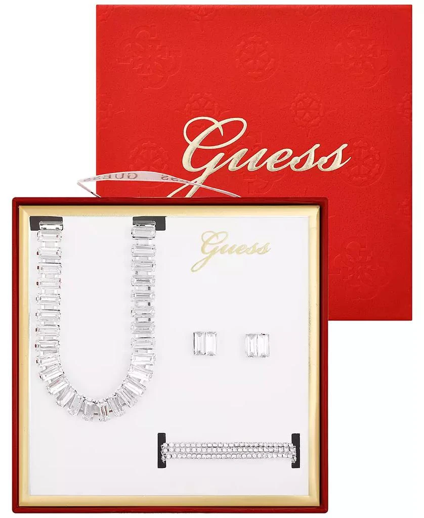 GUESS 3-Pc. Rhinestone and Glass Stone Metal-Tone Necklace, Stud Earrings, and Bracelet Set 3