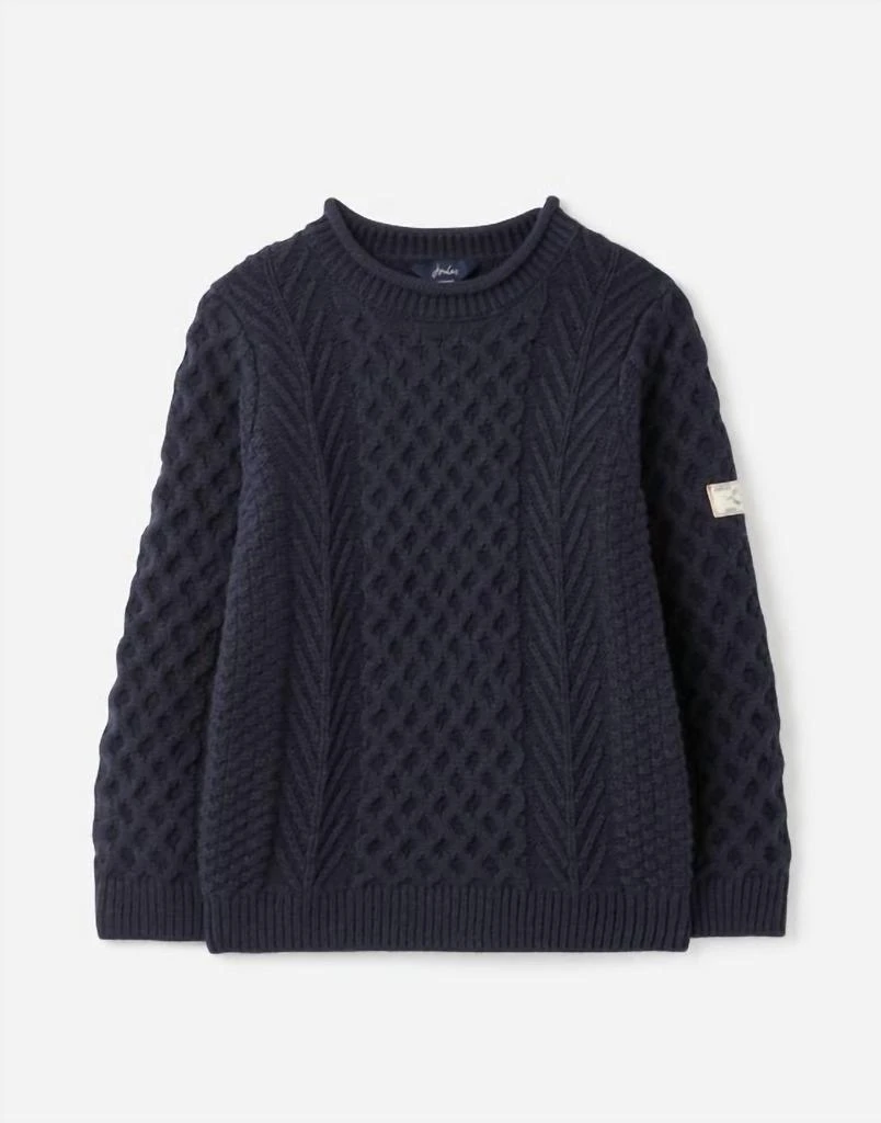 Joules Kid's Aran Knit Sweater In French Navy 1