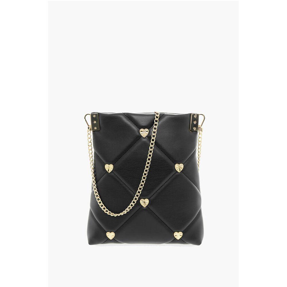 Moschino LOVE Quilted Faux Leather Crossbody Bag with Heart-Shaped Women's Je
