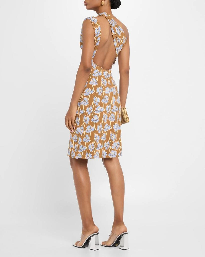 Versace Floral Print One-Shoulder Backless Crepe Cocktail Dress 3