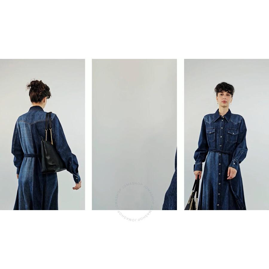 Chloé Ladies Multicolor Blue Belted Denim Shirtdress