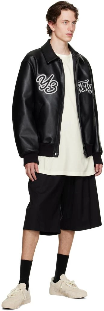 Y-3 Black Collared Faux-Leather Bomber Jacket 4