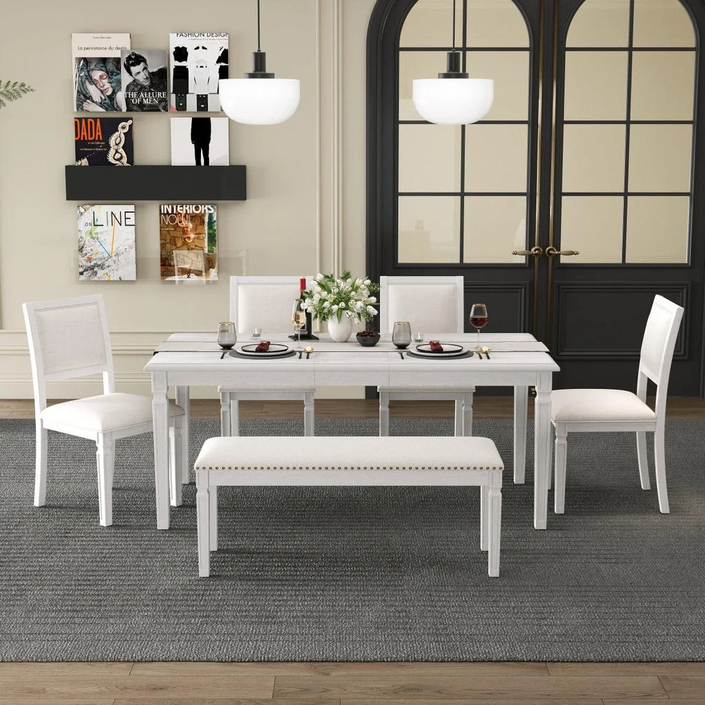 Streamdale Furniture Streamdale Vintage Extendable Dining Table Set for 6 (Washed White) 2