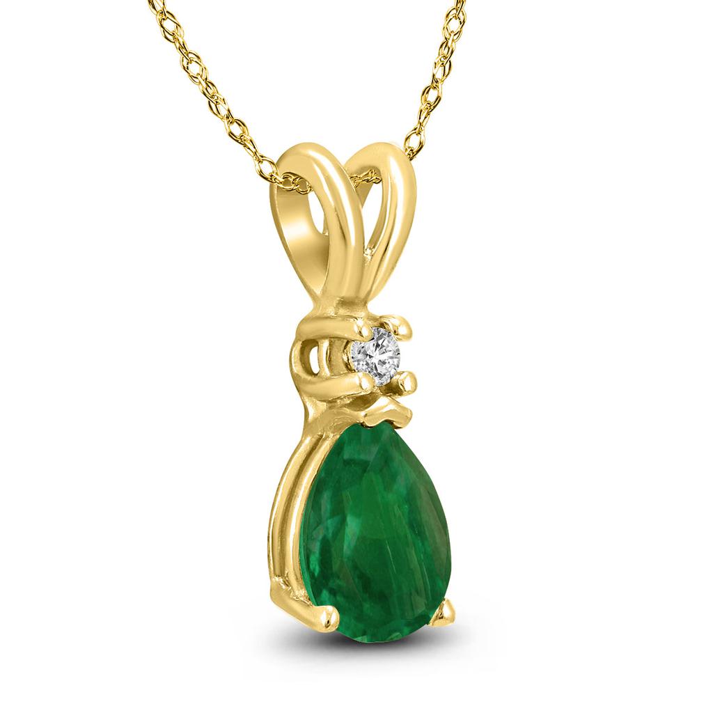 Monary 14K Yellow Gold 6x4MM Pear Emerald and Diamond Pendant