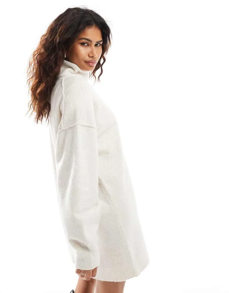 Weekday Annie wool blend roll neck knitted mini dress in off-white melange exclusive to ASOS