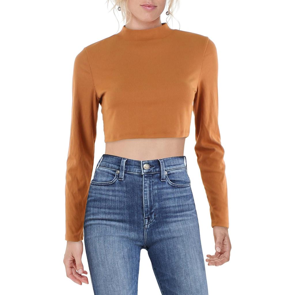 Almost Famous Juniors Womens Mock Neck Ribbed Cropped
