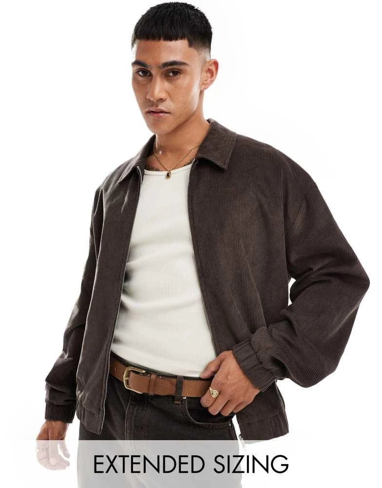 ASOS ASOS DESIGN oversized cord Harrington jacket in brown 1