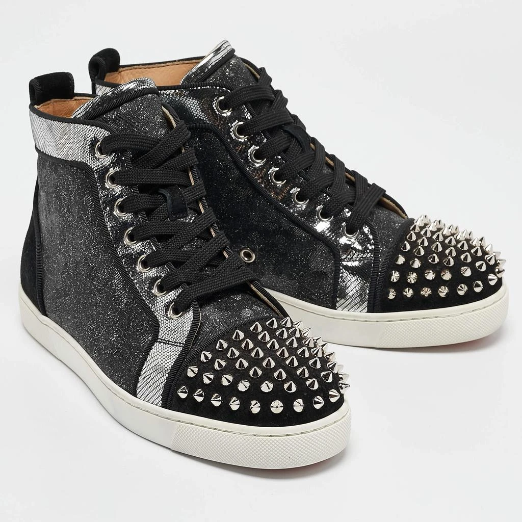 Christian Louboutin Christian Louboutin Silver/Black Suede and Leather Lou Spikes High Top Sneakers Size 37.5 4