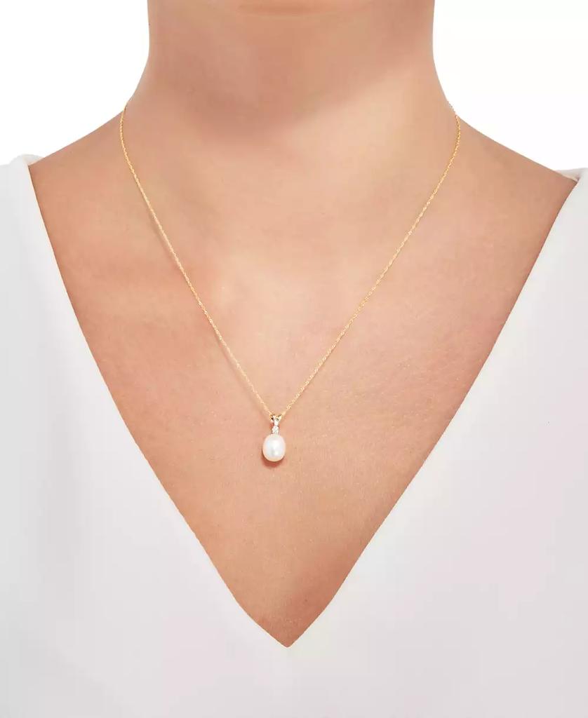 Honora Cultured Freshwater Pearl (8mm) and Diamond Accent Pendant Necklace in 14k Gold