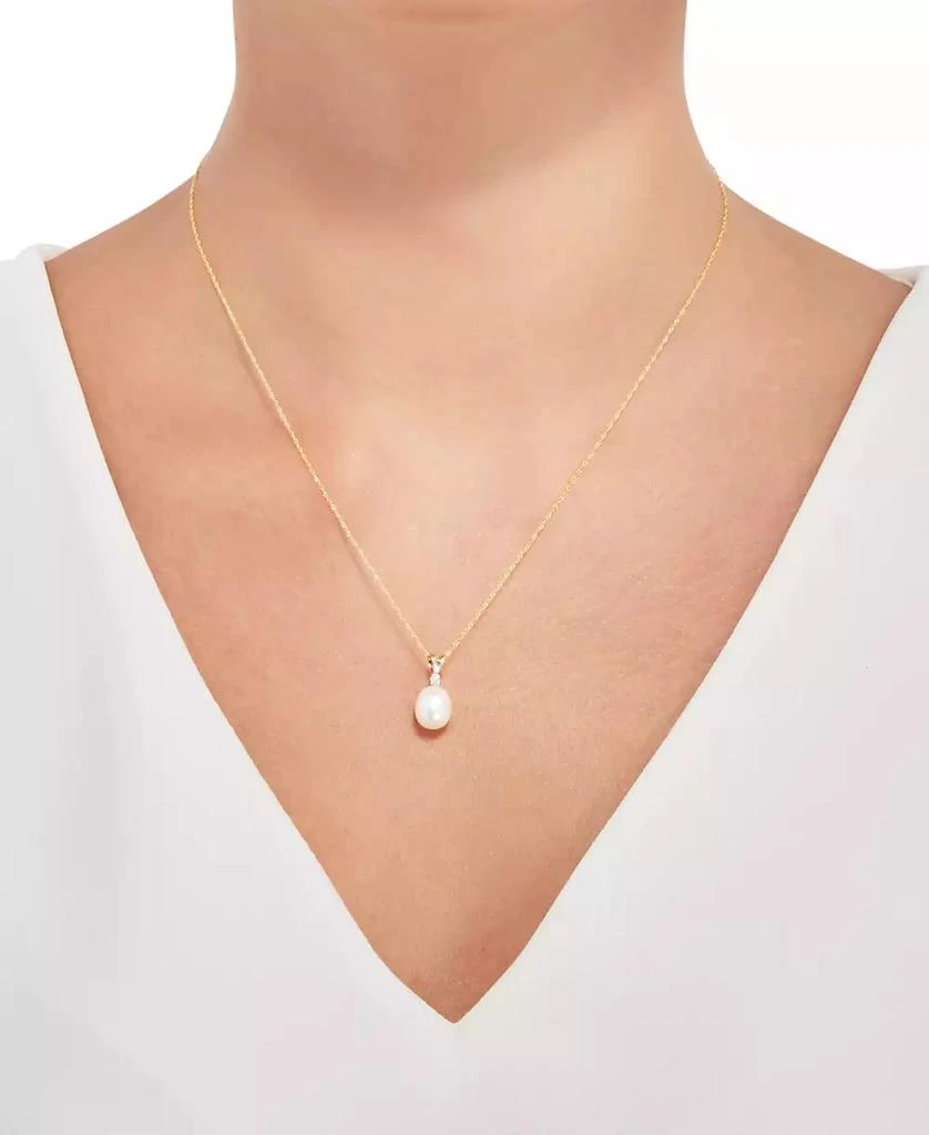 Honora Cultured Freshwater Pearl (8mm) and Diamond Accent Pendant Necklace in 14k Gold 2