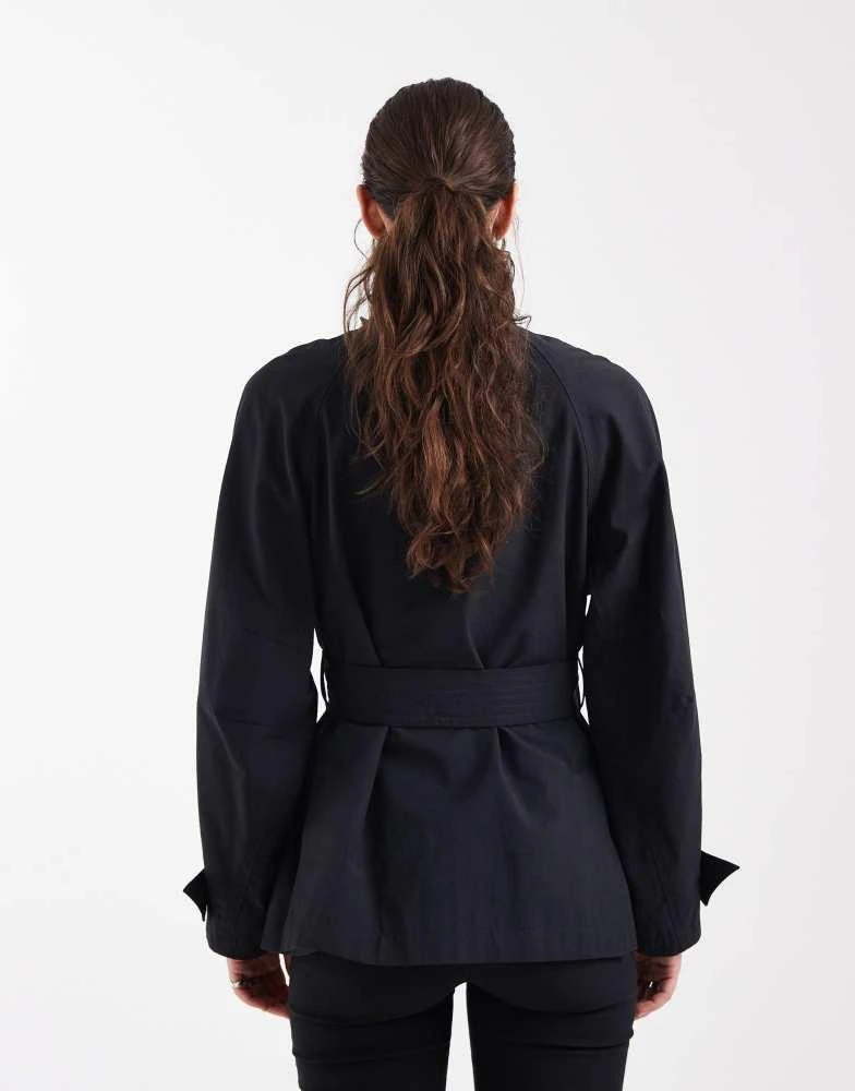 ASOS ASOS DESIGN funnel neck tie belt trench coat in black 4