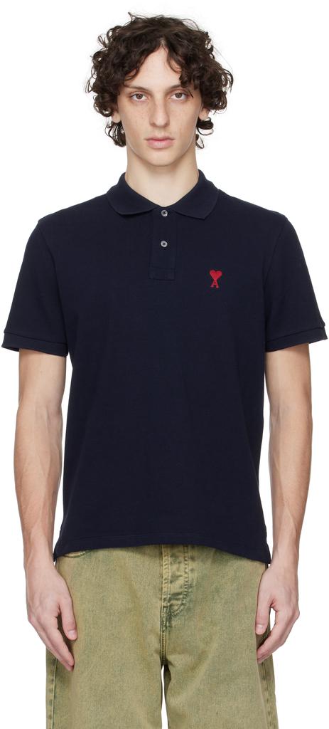 Tシャツ・カットソー Ami Men's Small Heart Logo Polo T-Shirt Black AMI Men's Small A Heart T-Shirt in Black AMI