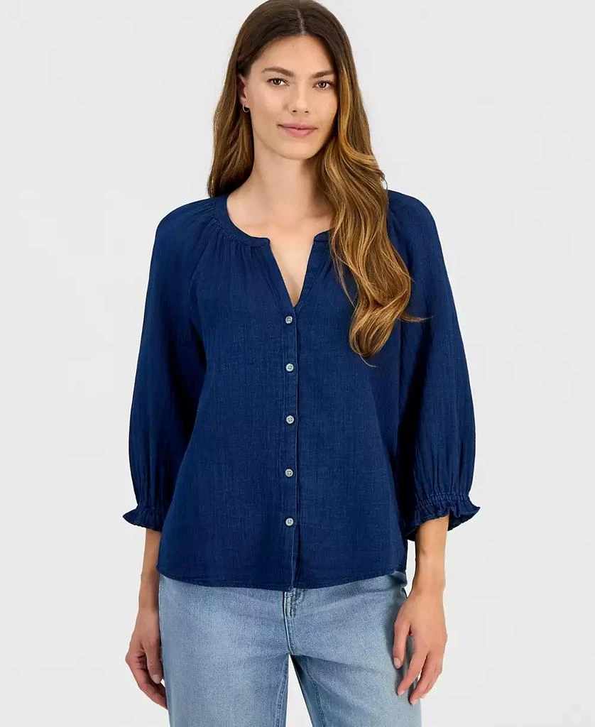Style & Co Women's True Indigo Cotton Blouse, Macy's Exclusive new arrivals