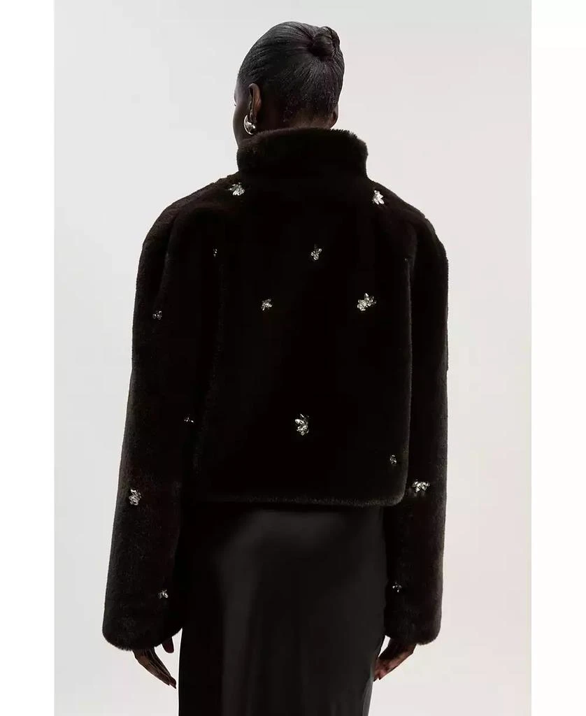 KAREN MILLEN Women
s Crystal Embellished Faux Fur Short Coat 3