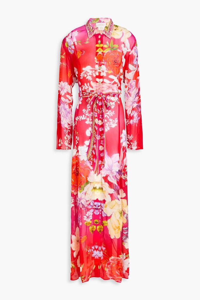 Camilla Crystal-embellished floral-print silk-georgette trench coat