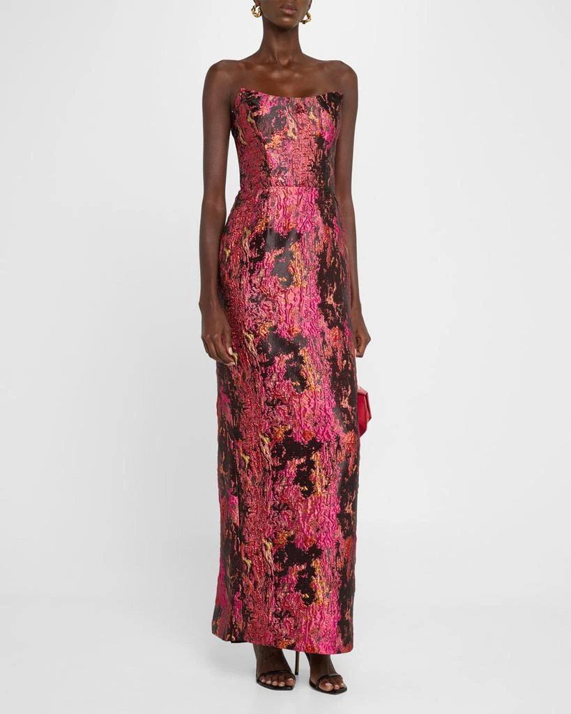Black Halo Lumina Strapless Metallic Jacquard Column Gown 4