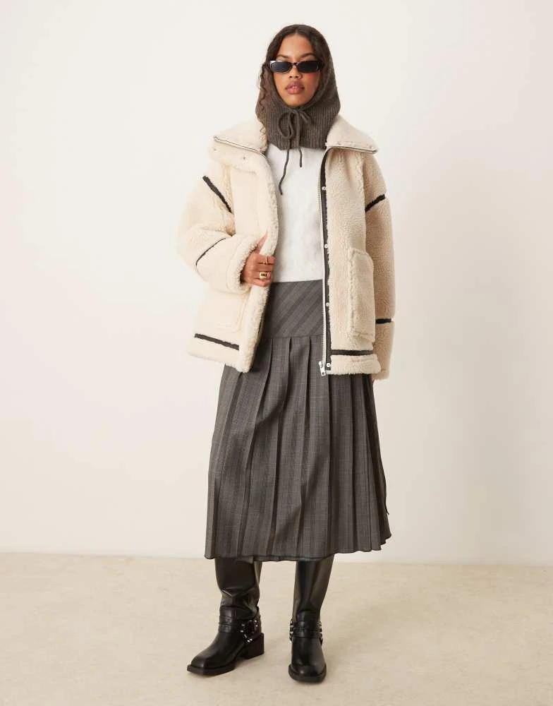 ASOS ASOS DESIGN borg outer aviator jacket in cream 2