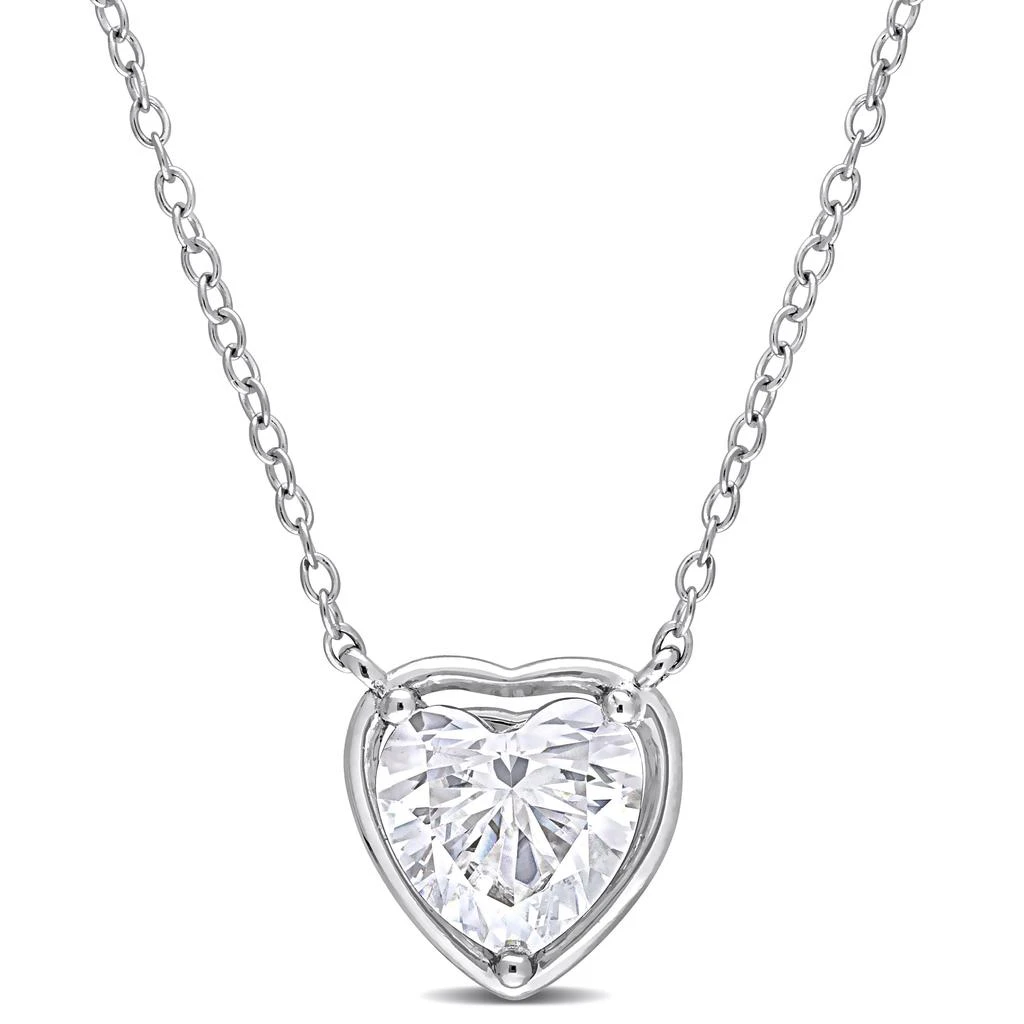 Mimi & Max 2 CT TGW Created Moissanite Halo Heart Pendant with Chain in Sterling Silver 1
