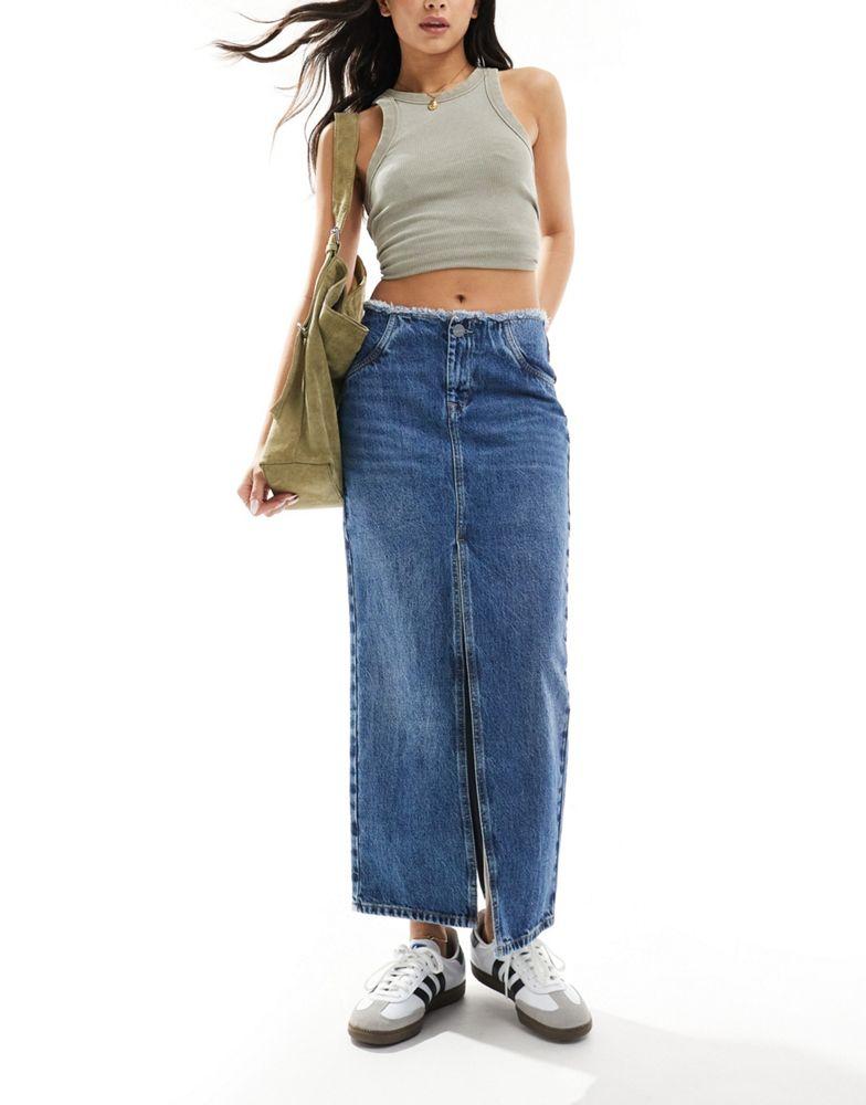 ALL SAINTS AllSaints Cyra double split denim maxi skirt in mid wash blue