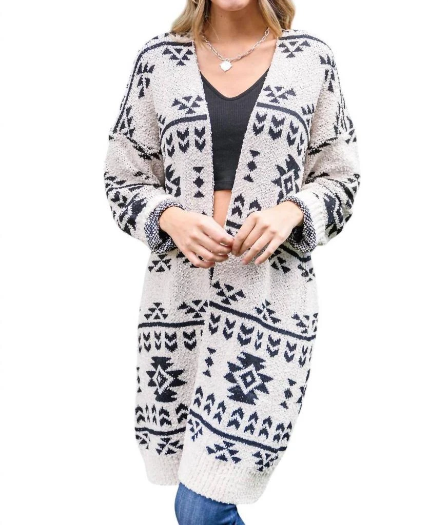 Savannah Jane Drive To The Cabin Cardigan In Cream/black