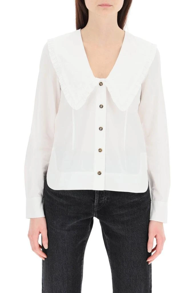 Ganni Ganni Ruffled Collar V-Neck Shirt 2