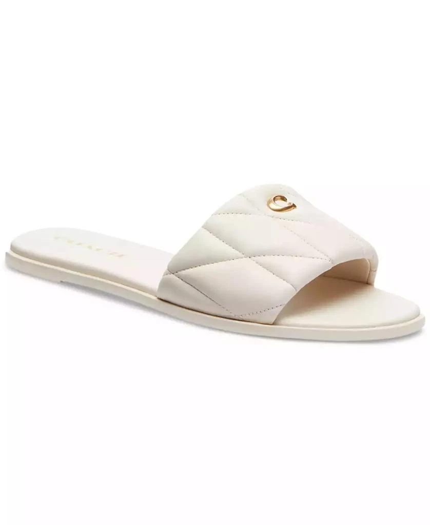 Coach Holly Quilted Puffy C Slide Flat Leather Sandals 1