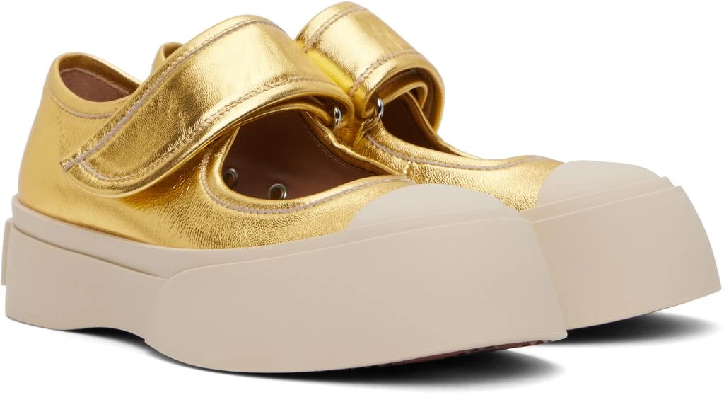 Marni Gold Leather Mary Jane Ballerina Flats 4
