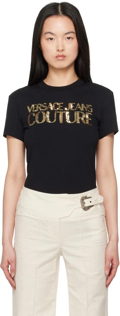 Versace Black Crystal Institutional Logo T-Shirt