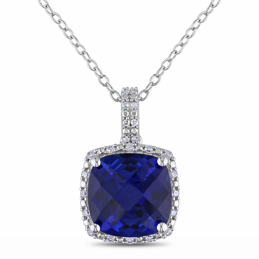 Mimi
Max 1/10 CT TW Diamond and 5 3/4 CT TGW Created Blue Sapphire Square Pendant With Chain in Sterling Silver