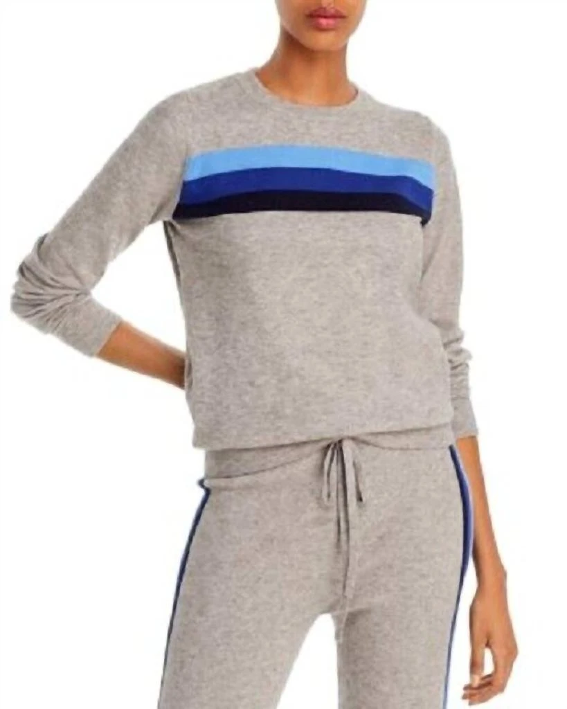 AQUA X Madeleine Thompson Striped Crewneck Sweater In Gray 1