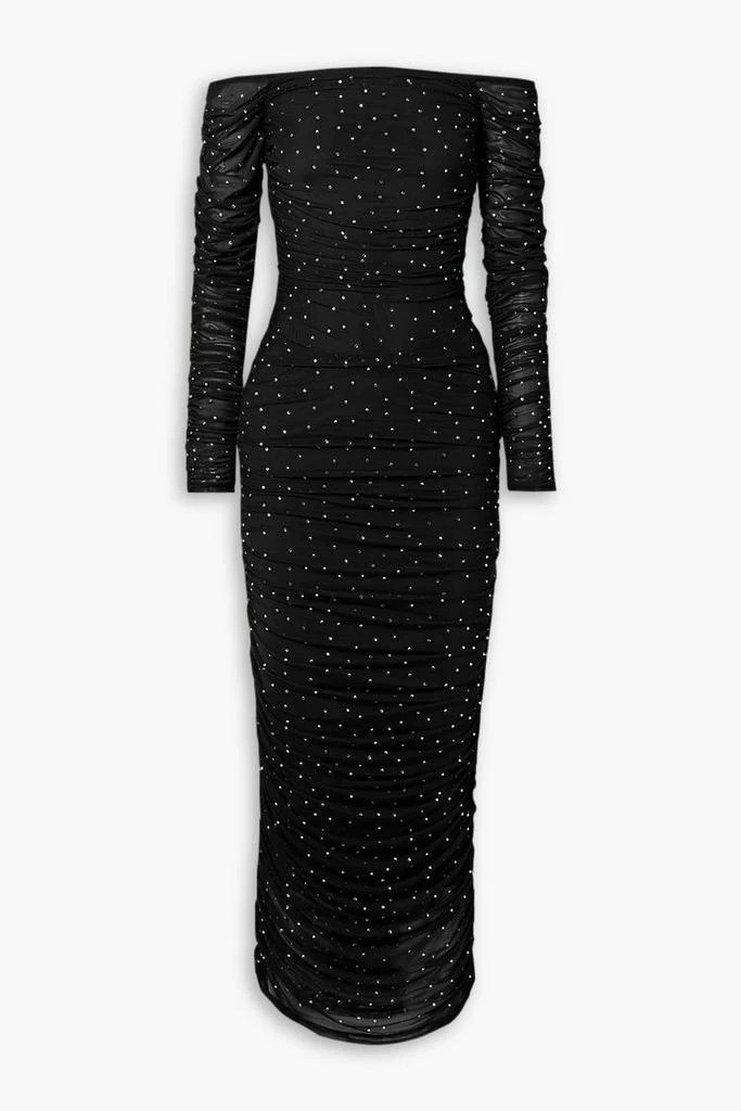 CAROLINE CONSTAS Aria off-the-shoulder crystal-embellished ruched stretch-mesh maxi dress 1