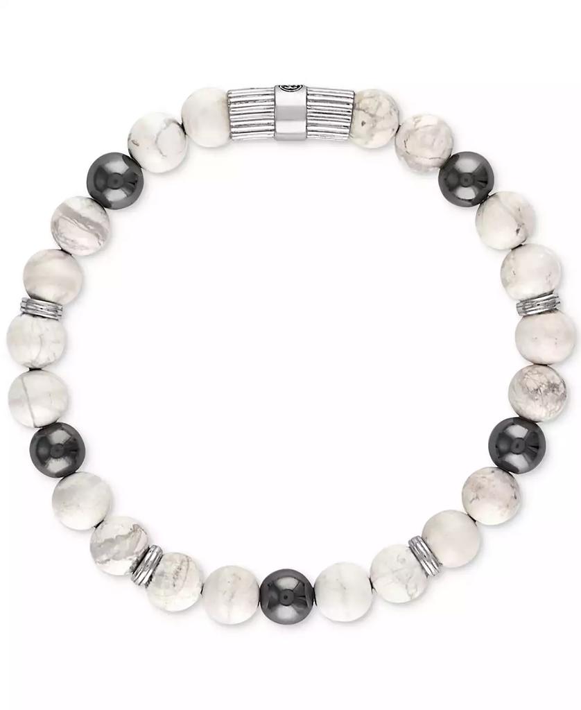 Esquire Men's Jewelry Howlite & Hematite Beaded Stretch Bracelet in Sterling Silver, Created for Macy's