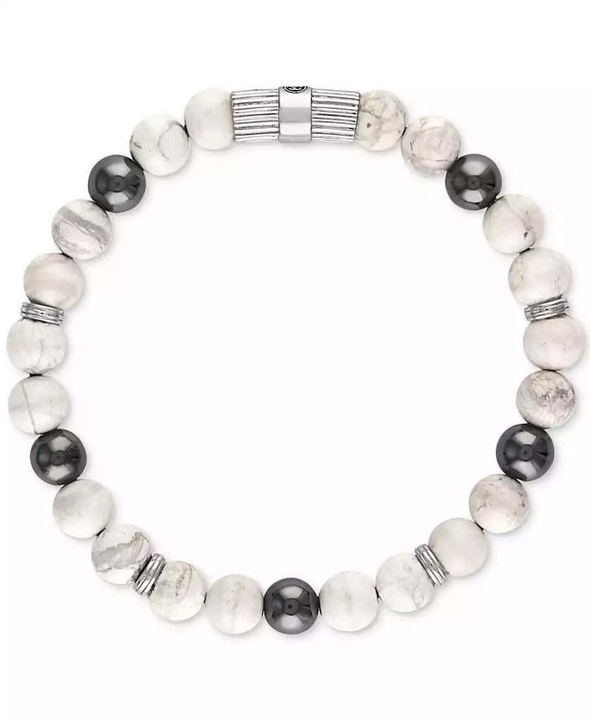 Esquire Men's Jewelry Howlite & Hematite Beaded Stretch Bracelet in Sterling Silver, Created for Macy's 1
