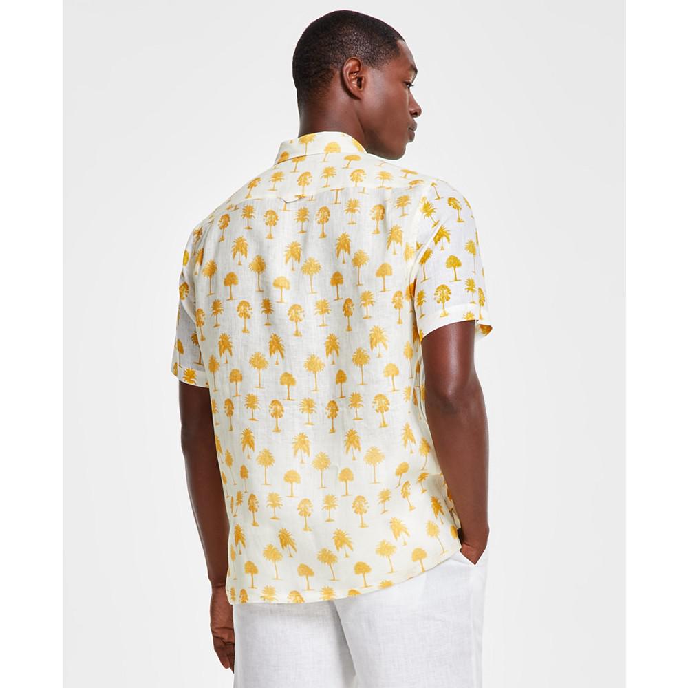 Club Room Men's Morocco Short Sleeve Palm Print Button-Front Linen Shirt, Created for Macy's