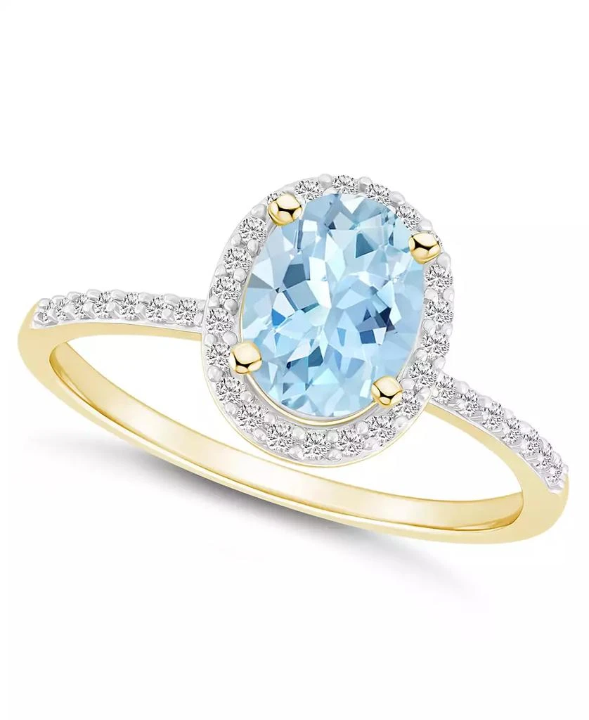 Macy's Lab-Grown Spinel Aquamarine (1-1/4 ct. t.w.) and Lab-Grown Sapphire (1/5 ct. t.w.) Halo Ring in 10K Gold 1