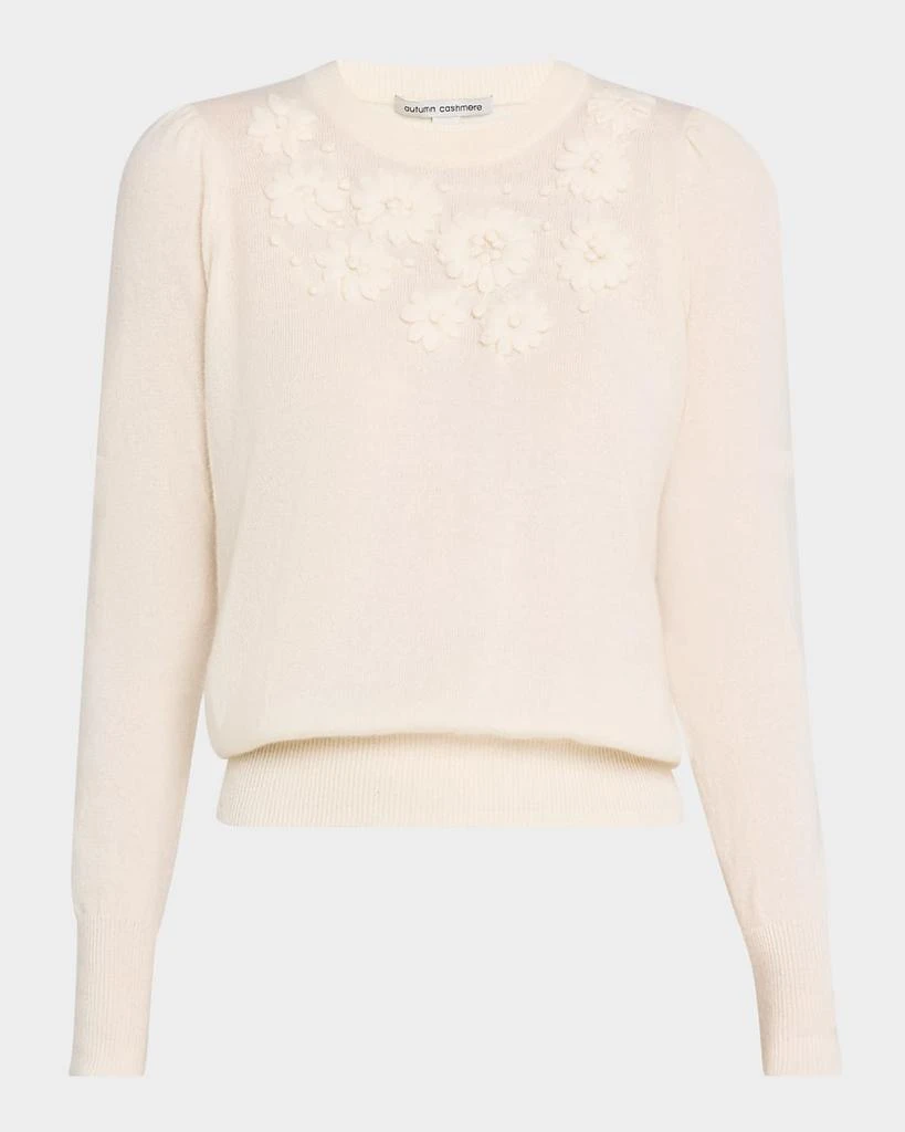 Autumn Cashmere Floral-Embroidered Cashmere Crewneck Sweater 1