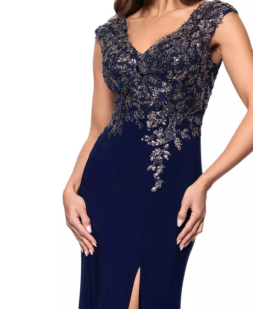 Xscape Women's Embellished V-Neck Sleeveless Gown - Navy/Gunmetal - 6 Xscape Women's Embellished V-Neck Sleeveless Gown - Navy/Gunmetal - 6