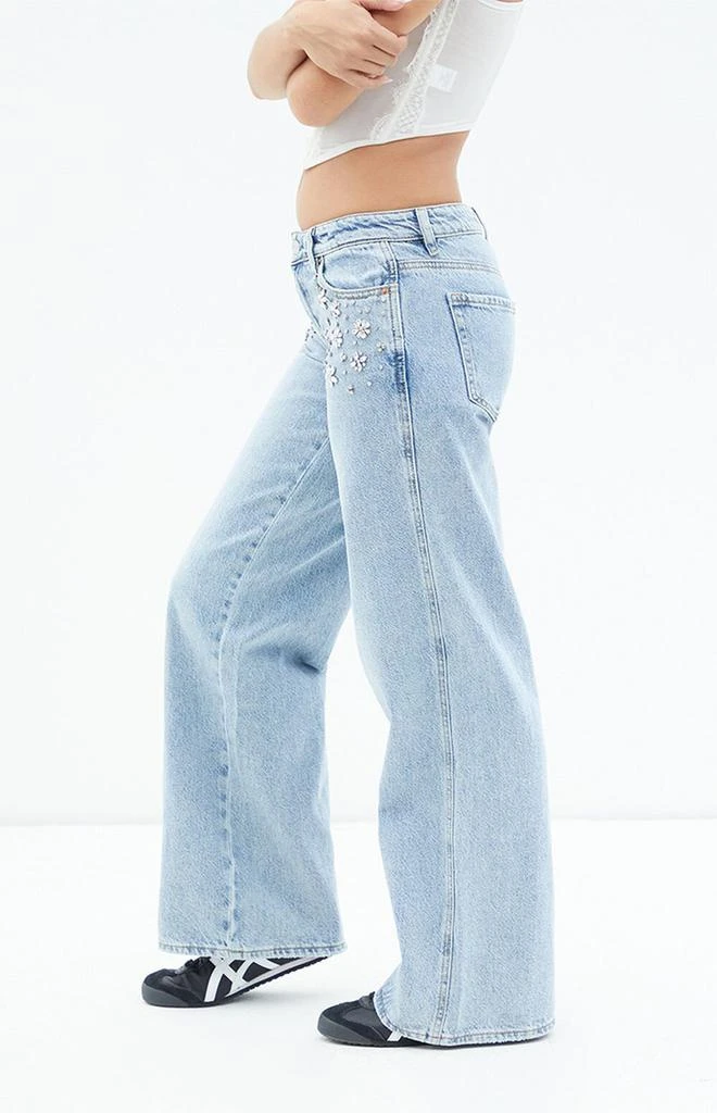 PacSun Casey Light Indigo Rhinestone Low Rise Baggy Jeans 4