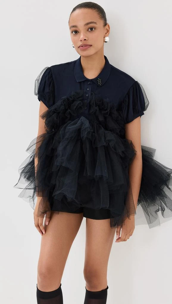 Simone Rocha Puff Sleeve Tulle Frill Polo Shirt 1