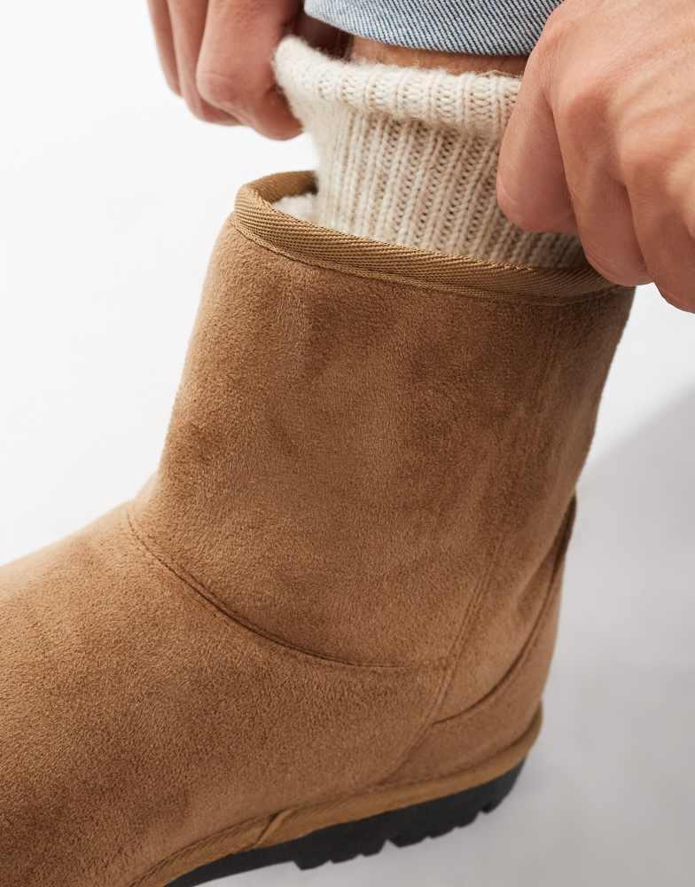 ASOS ASOS DESIGN slipper boots in tan faux suede
