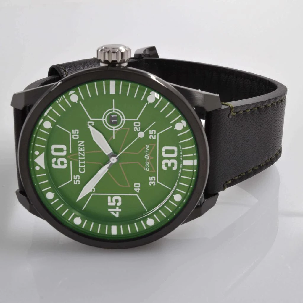 Citizen Citizen Men's Watch - Avion Eco-Drive Green Dial Black Leather Strap | AW1735-03X 2