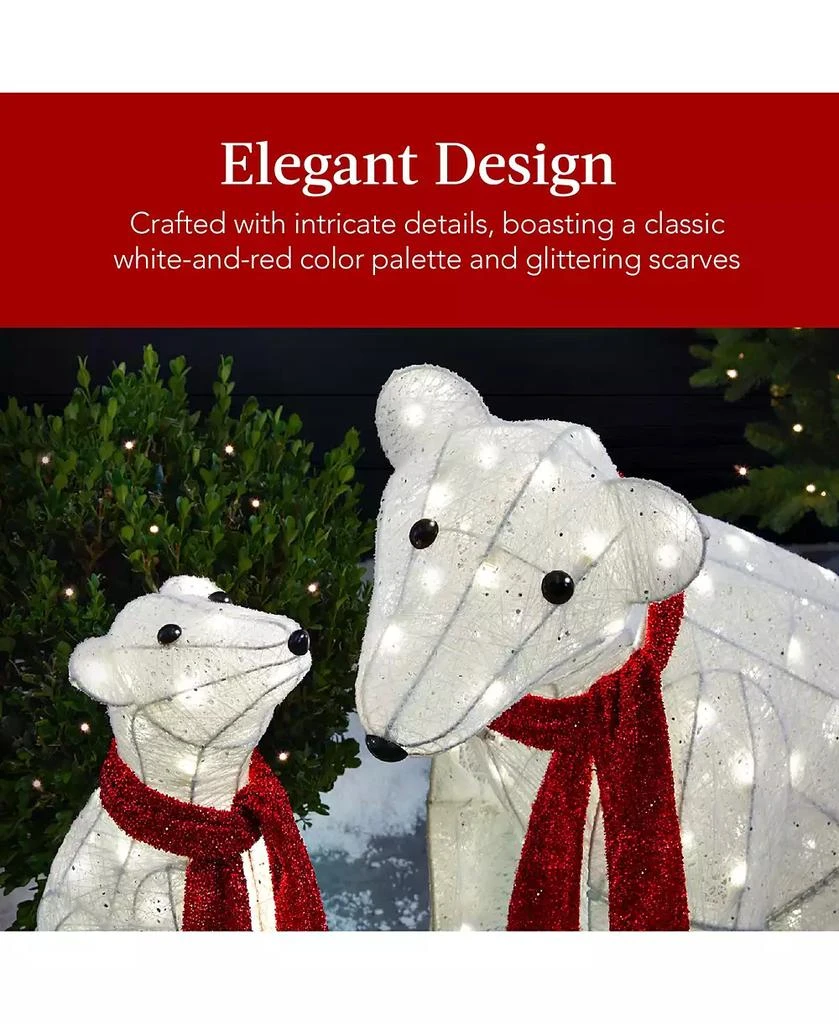 Best Choice Products Large Lighted Polar Bear Family w/ 145 Pre-Strung LED Lights, Zip Ties, Ground Stakes - Red/White 7