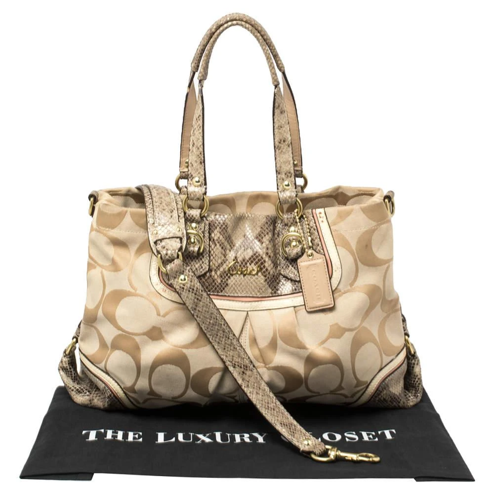 Coach Coach Beige Signature Canvas And Python Embossed Leather Ashley Tote 10