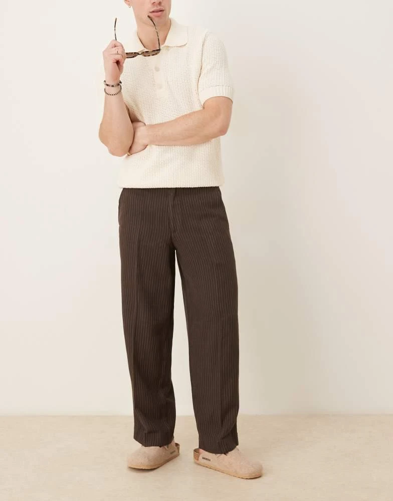 Abercrombie & Fitch Abercrombie & Fitch baggy pinstripe trouser in brown 1
