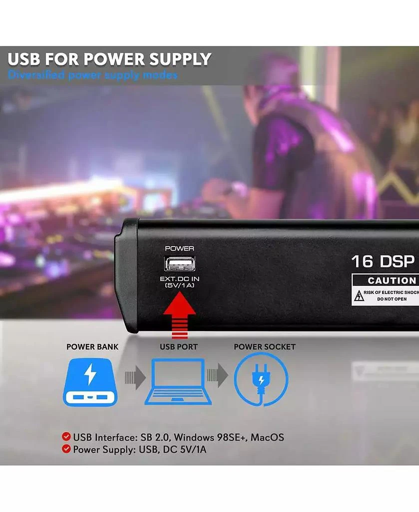 Pyle Compact 6-Channel Audio Mixer Pro Audio Interface with Multi-FX Processor 8