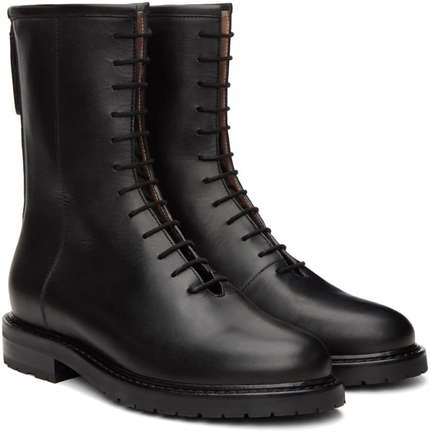 LEGRES Black Leather Combat Boots 4