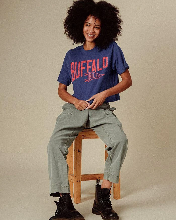 Junk Food Clothing Women's NFL Buffalo Bills Dual Threat Mock Neck Crop Tee 2