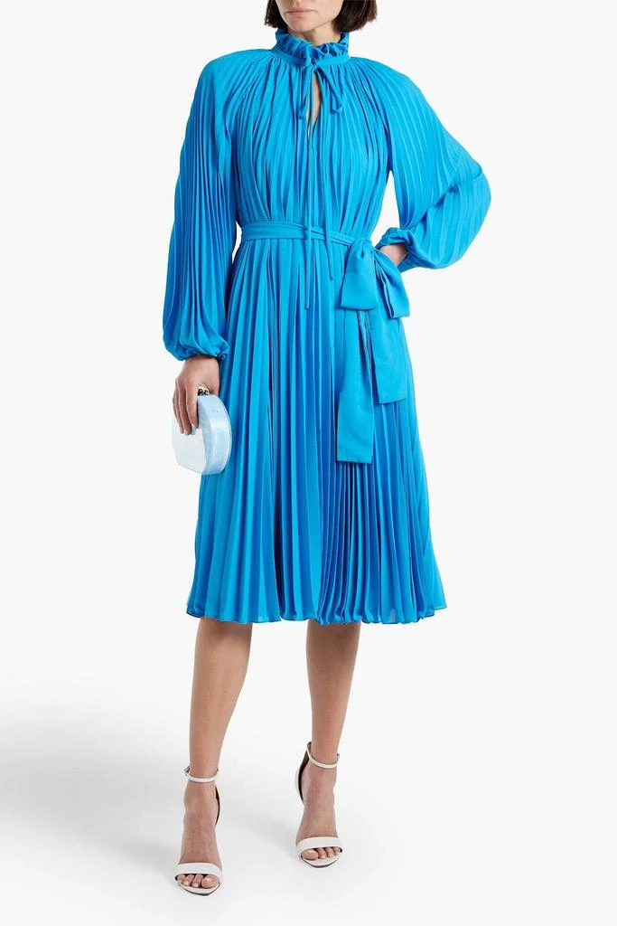Monique Lhuillier Pleated belted crepe midi dress 2